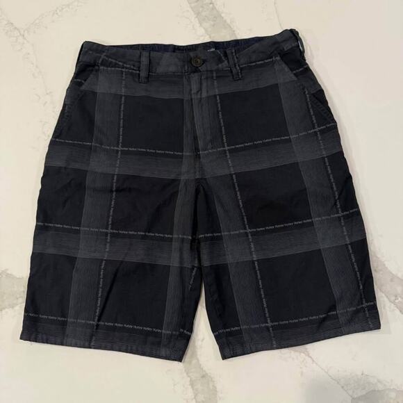 Hurley Other - Hurley Plaid All Over Logo Flat Front Chino Shorts Men's 30 Black Skater Casual